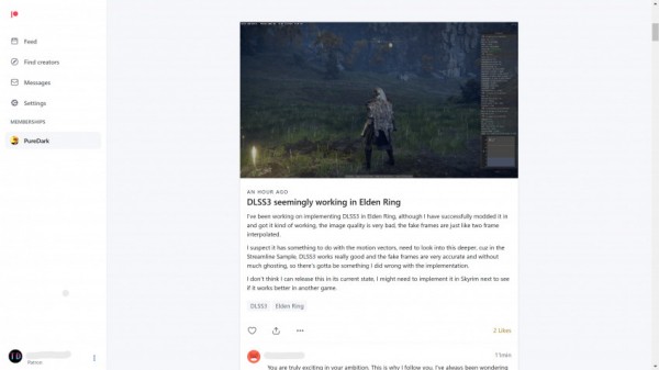 Моддер работает над поддержкой технологии DLSS 3 в Elden Ring